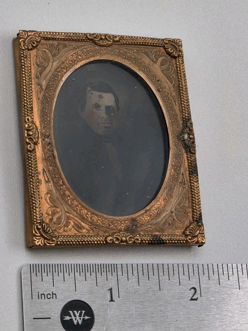 Antique 1850s Daguerreotype Gentleman Hand Tinted Creepy Victorian Portrait