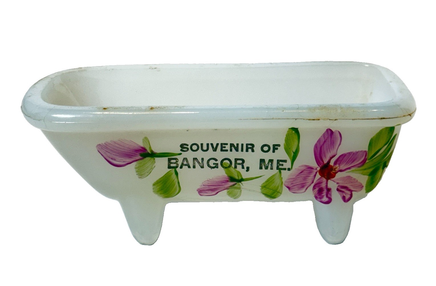 BANGOR MAINE ME  ANTIQUE Souvenir DEPRESSION Glass TRINKET BATHTUB