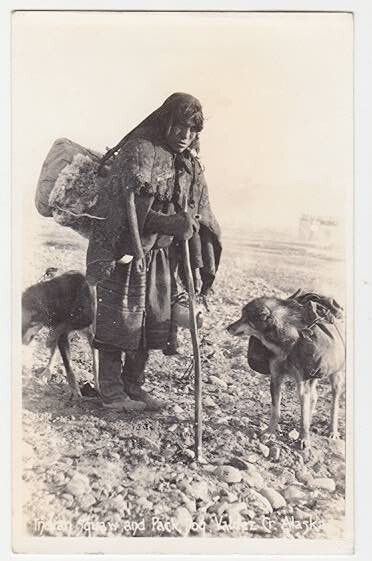 INDIAN SQUAW & PACK DOG ~ VALDEZ CREEK ALASKA ~ c. - 1930