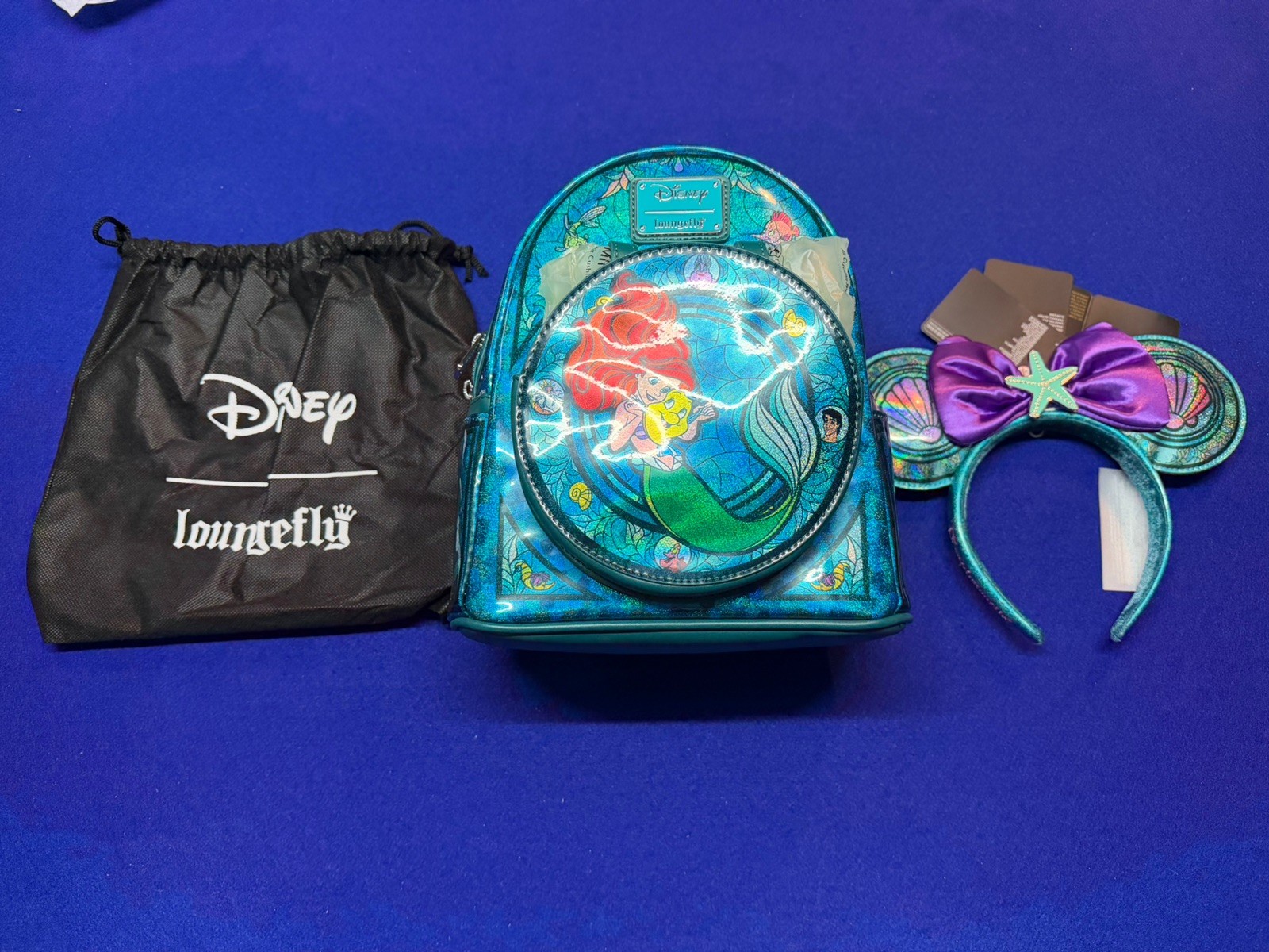LE 1000 Stained Glass Ariel Little Mermaid Loungefly Mini Backpack NWT