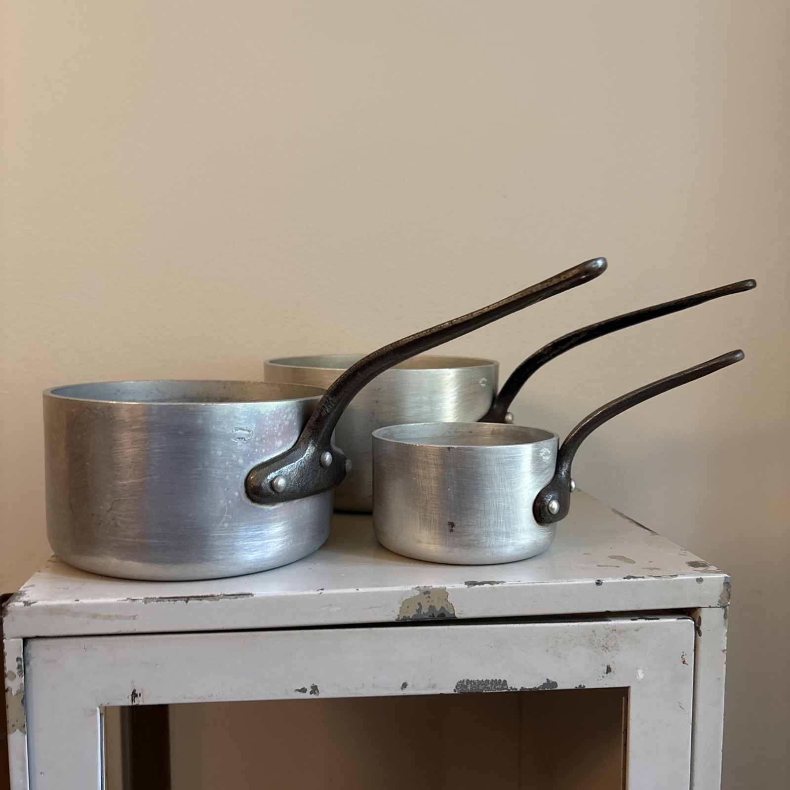 Set 3 Vintage E Dehillerin Paris French Saucepans Heavy Duty