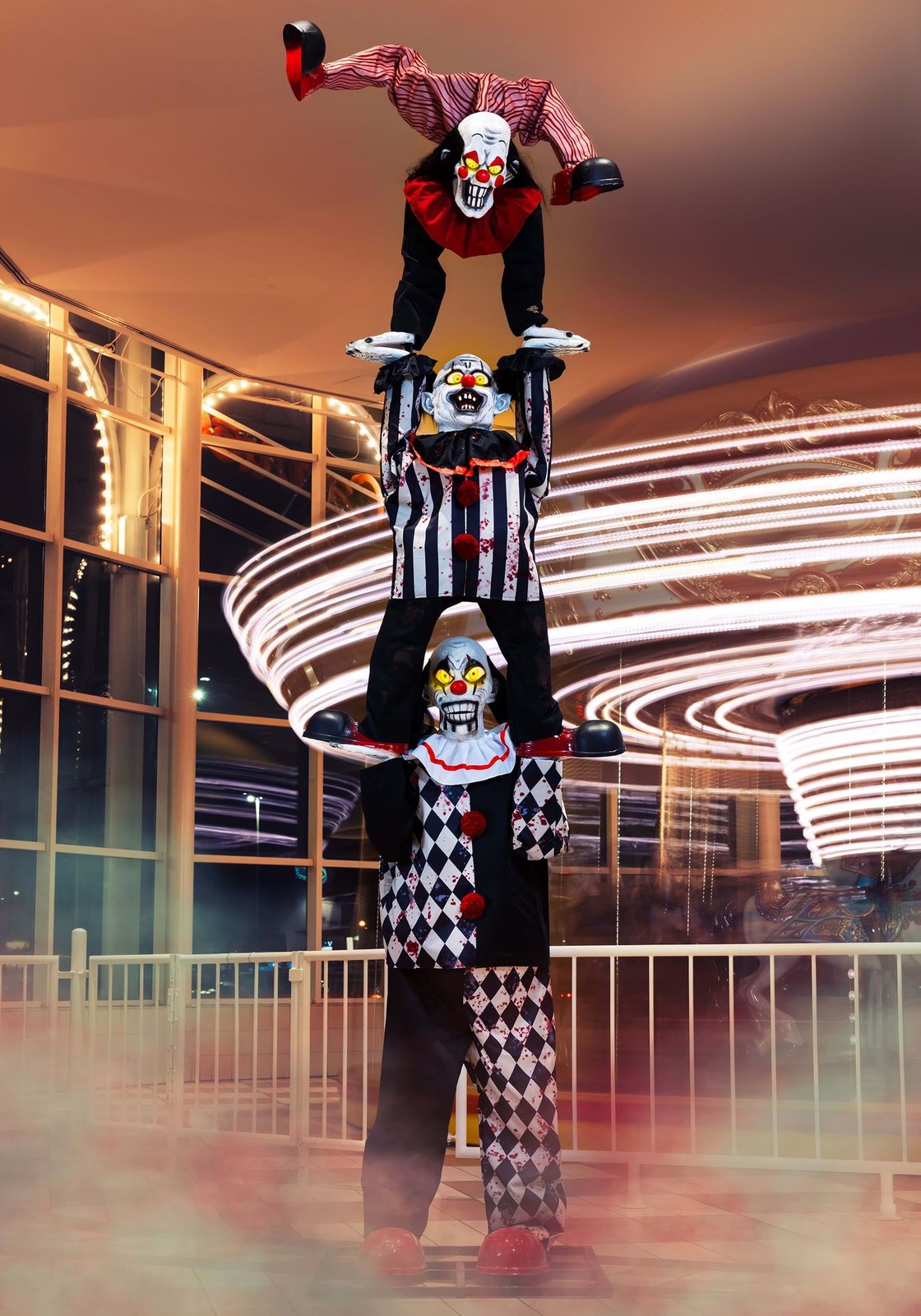 HALLOWEEN 2026 PROP 12\' EVIL CLOWN STACKED TRIO TETTERING ANIMATRONIC LED EYES