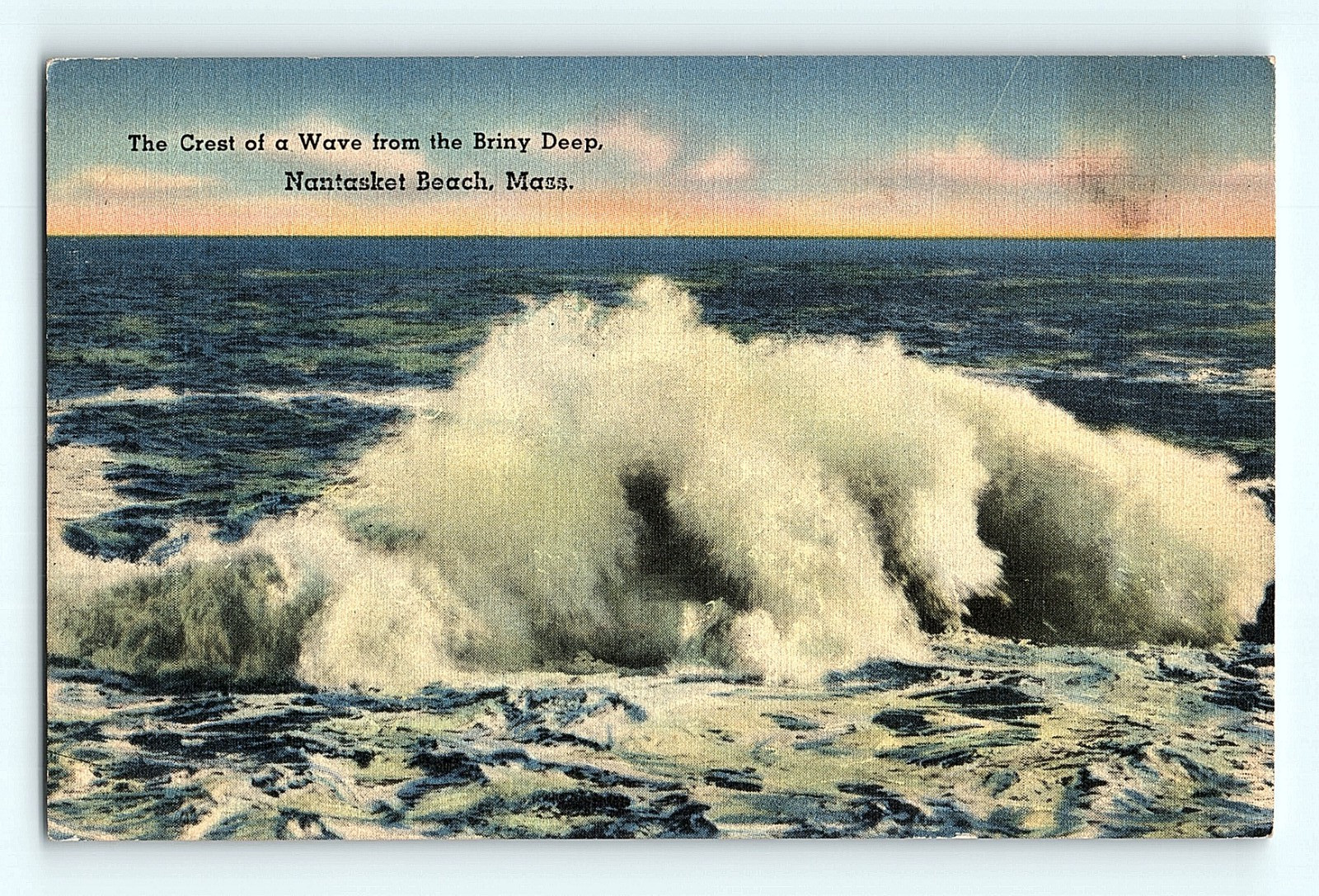 c1940s Nantasket Beach Mass Crest of a Wave from Briny Deep  Linen Postcard G8