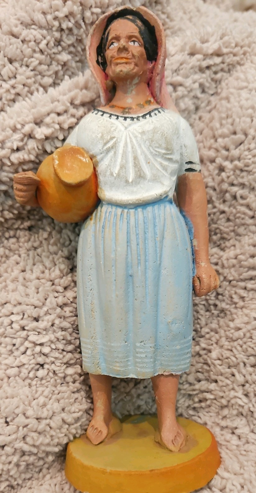 Vintage Mexican Folk Art Terra Cotta Woman Figurine - Hand Painted Pottery