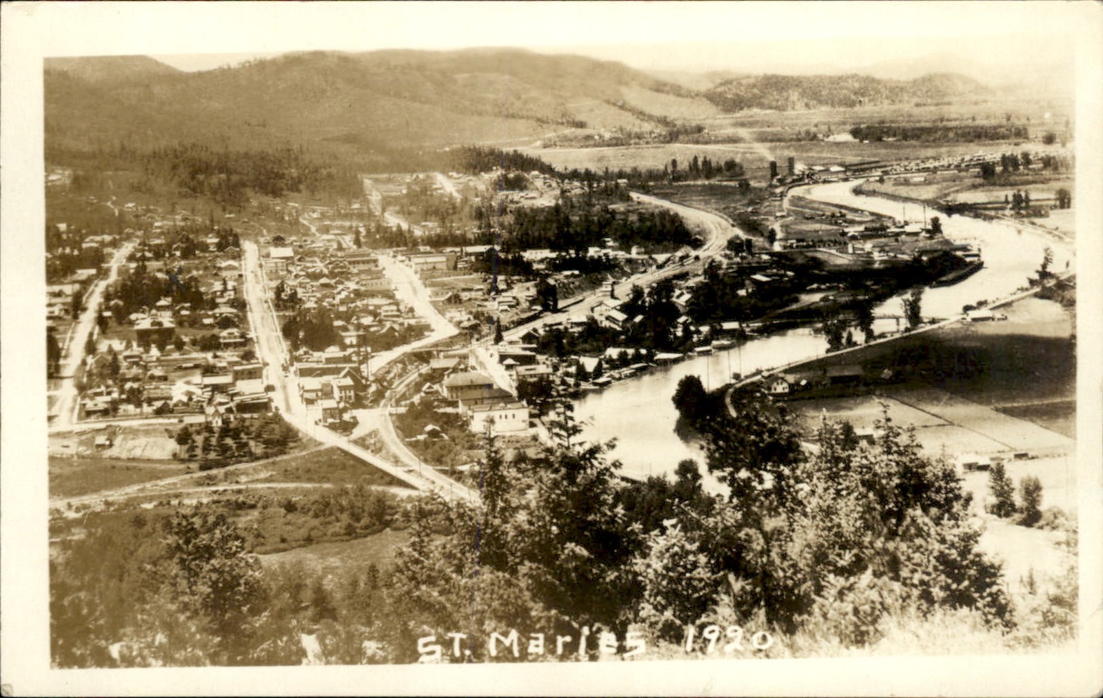 St. Maries Idaho ID Town and River View c1910s Real Photo Vintage Postcard bhn