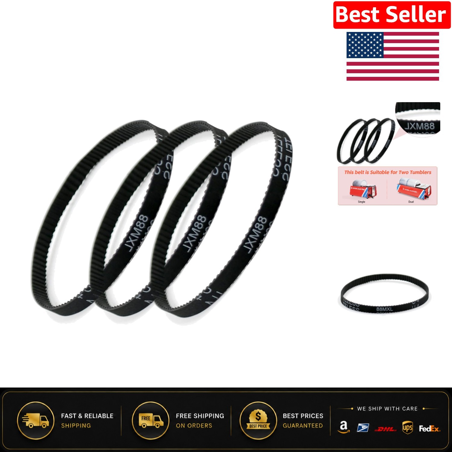 Superior 3 Pack Rock Tumbler Timing Belts - Durable Polyurethane 32mm x 5mm