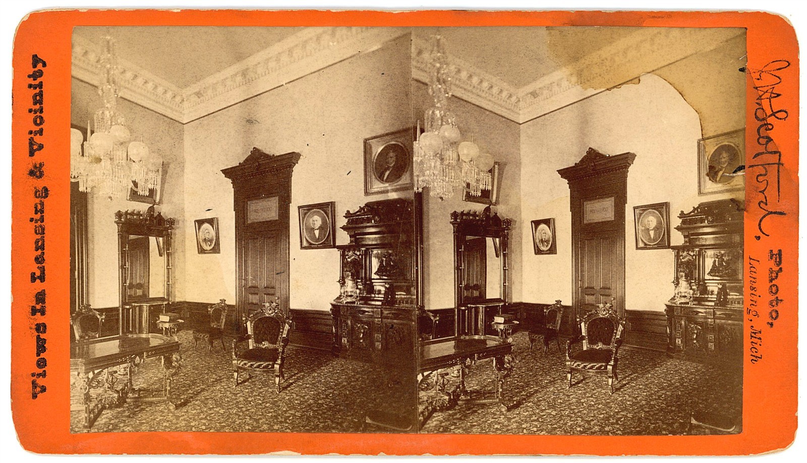 MICHIGAN STEREOVIEW - Lansing - Capitol - Governor's Office - JH Scotford 1880s