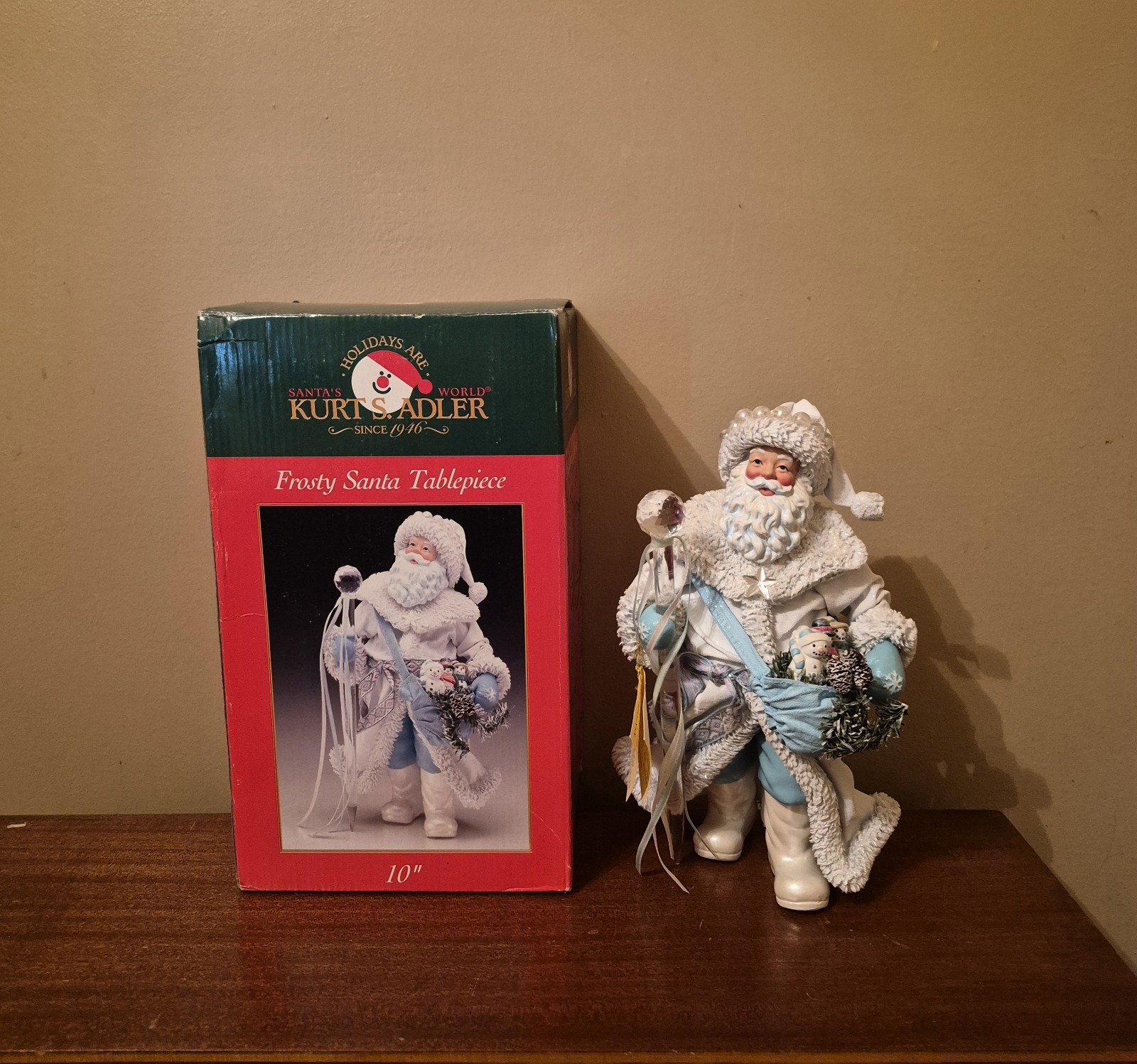 KSA Kurt Adler Fabriche Santa Figurine ~Celestial Blue & Pearl With Mystic Staff