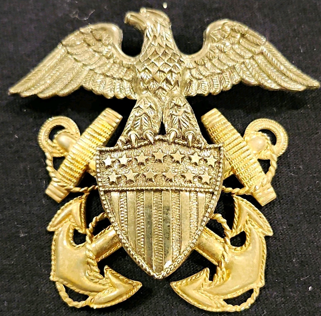 WWII US Navy Officer Cap Badge Insignia Two-Piece VIKING H&H Sterling 1/20 10K