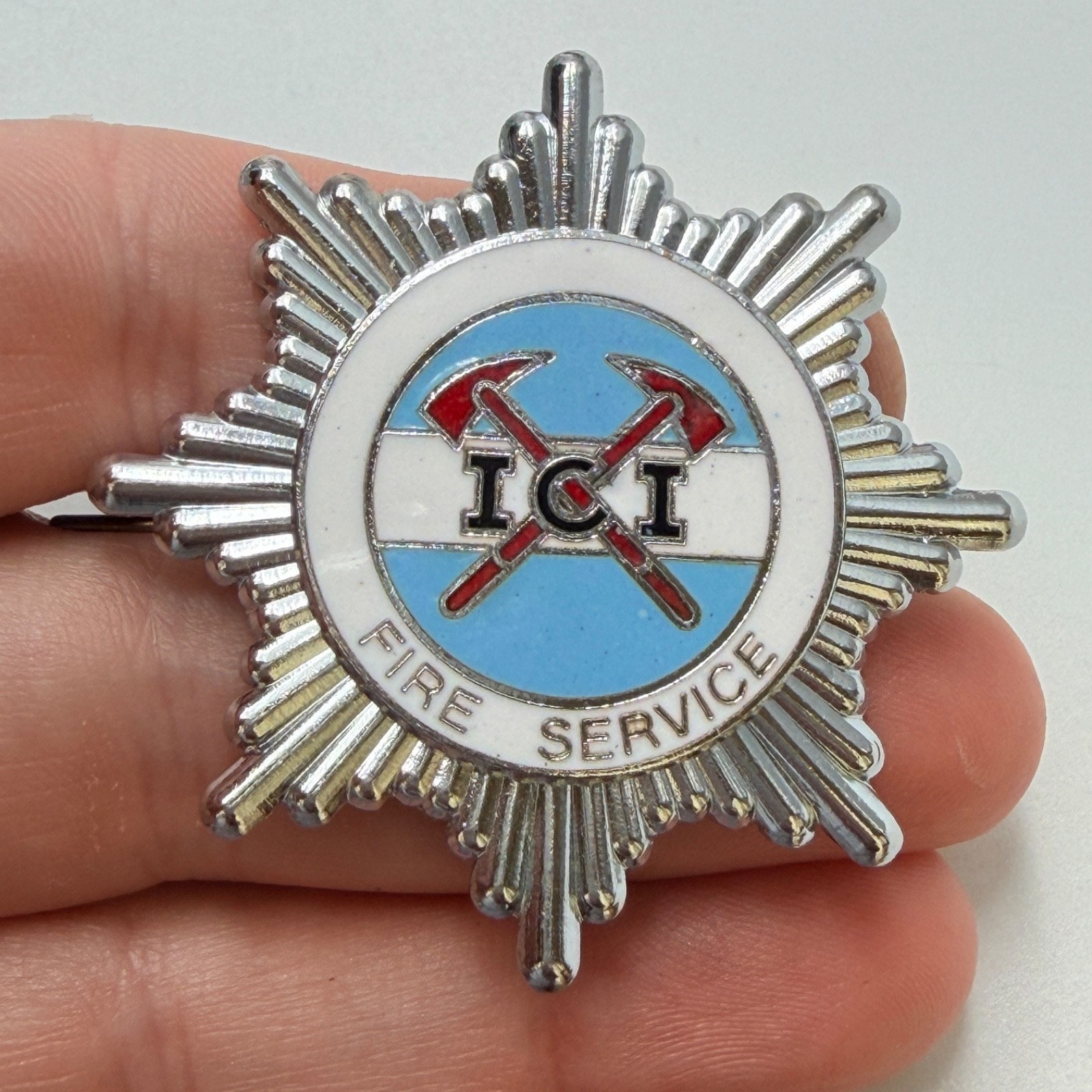 Obsolete Imperial Chemical Industries ICI Fire Service Cap Badge Hat Pin Vintage