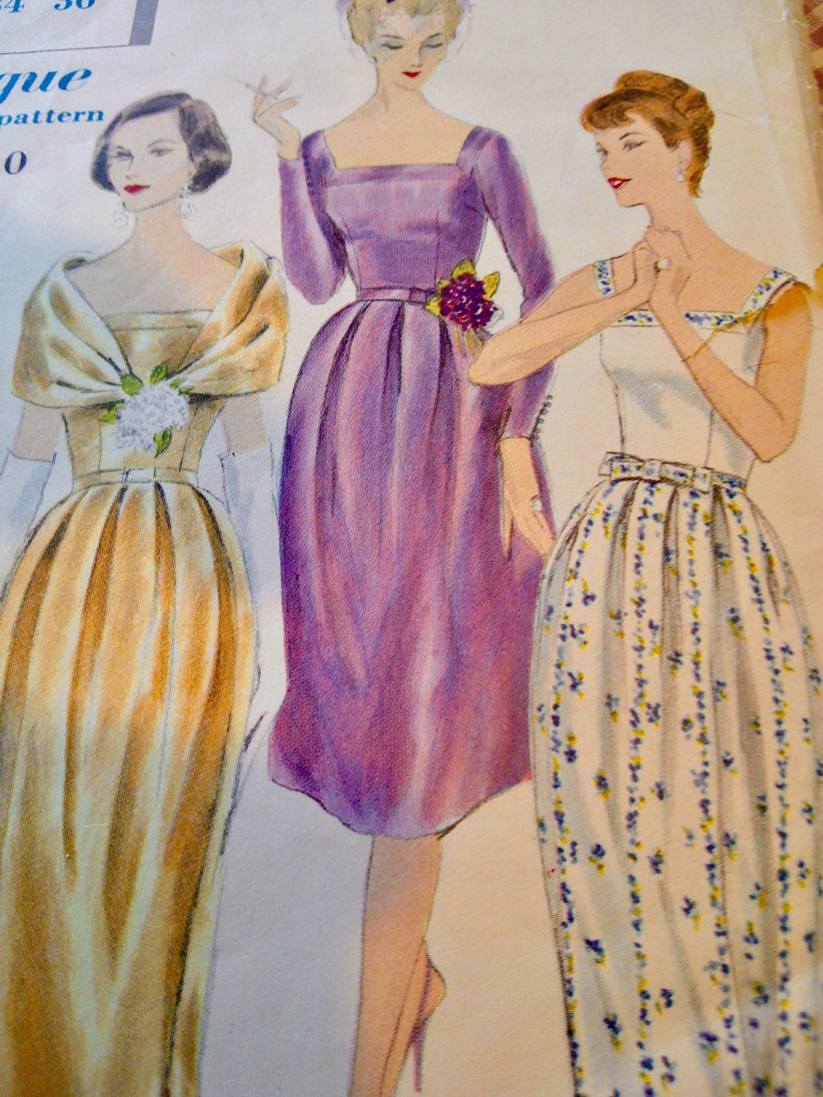 RARE 1950s Vogue Special Design Misses' Cocktail Evening Dress and Fichu Size 14