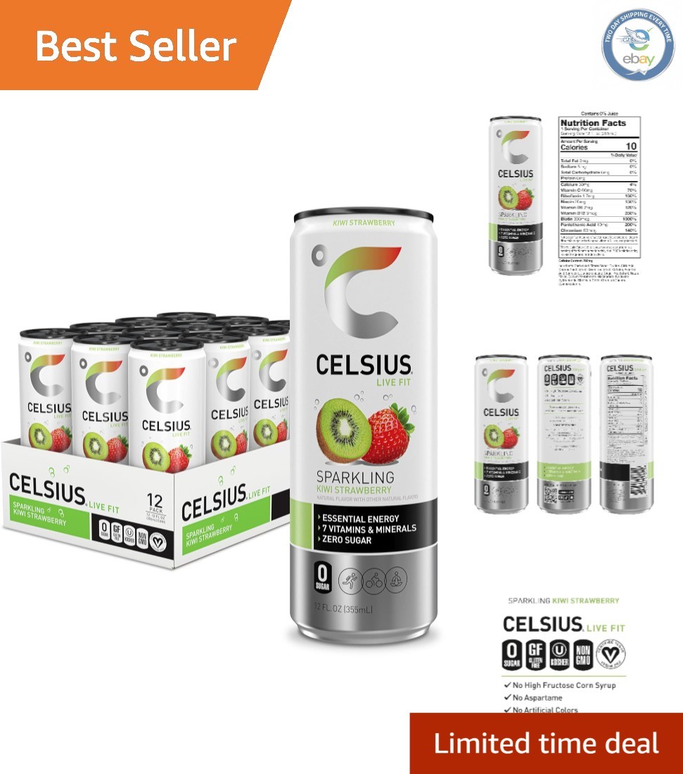 Refreshing Kiwi Strawberry Energy Drink - Sugar Free, 200mg Caffeine Pack of 12