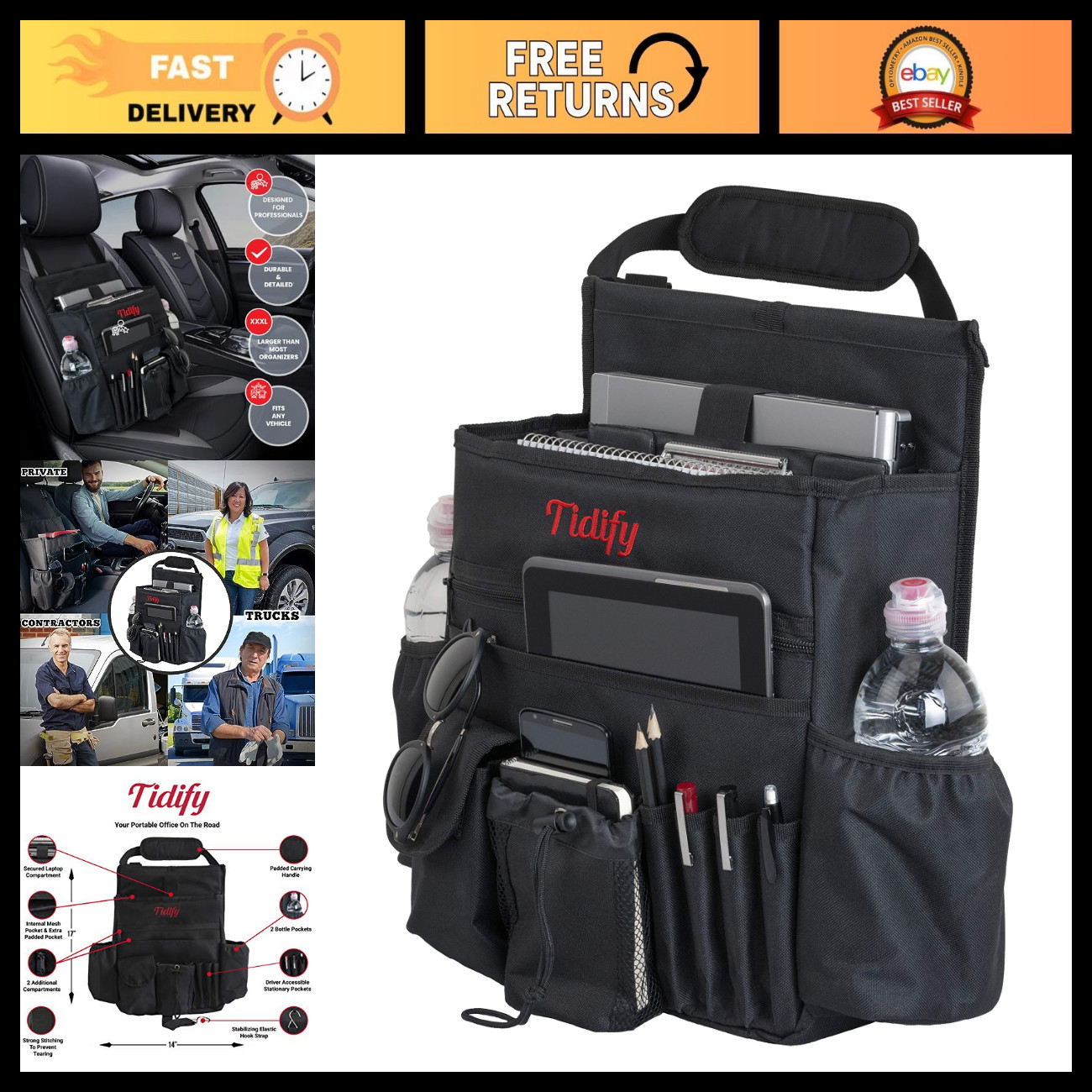 Car Front Seat Organizer [2025 UPDATED] with Dedicated Tablet and Laptop Storage