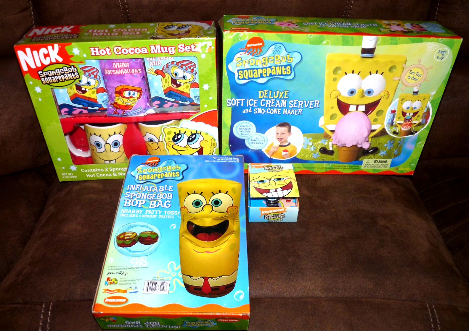 2001 SpongeBob Squarepants Deluxe Soft Ice Cream Server & Sno-Cone, Bop Bag Mugs