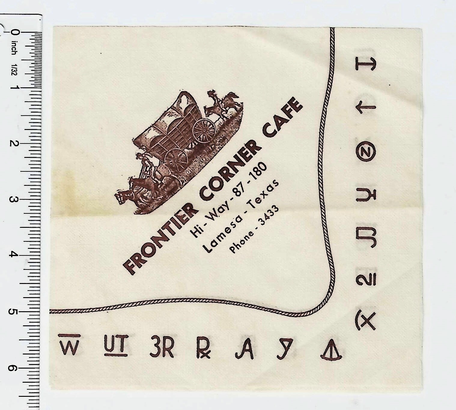 1950\'s Frontier Corner Cafe Lamesa ,Texas Napkin Vintage