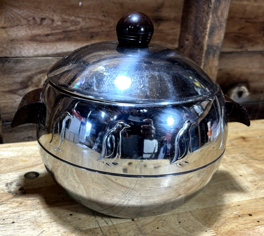 Vintage MCM Chrome West Bend Penguin Hot & Cold Server Ice Bucket
