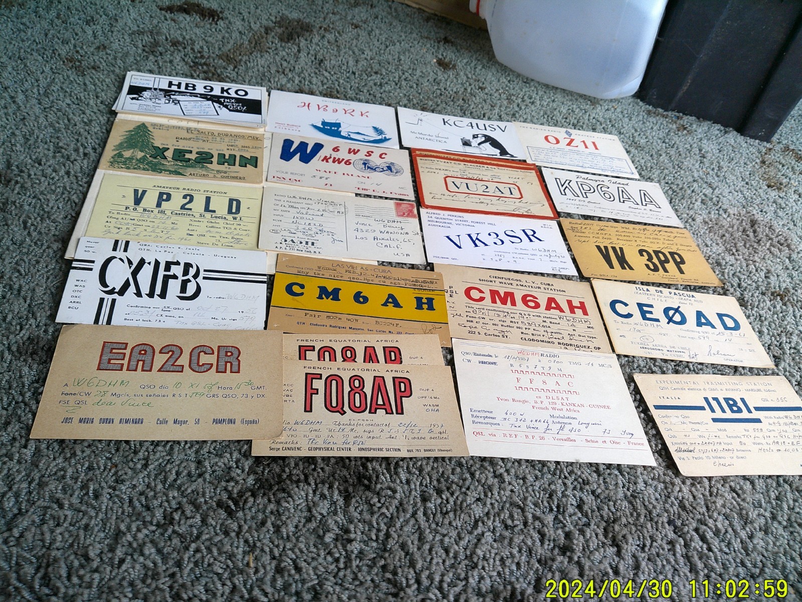 65 QSL CARDS--Ham Radio. Dated 1947-1959 from foreign countries with APO cards