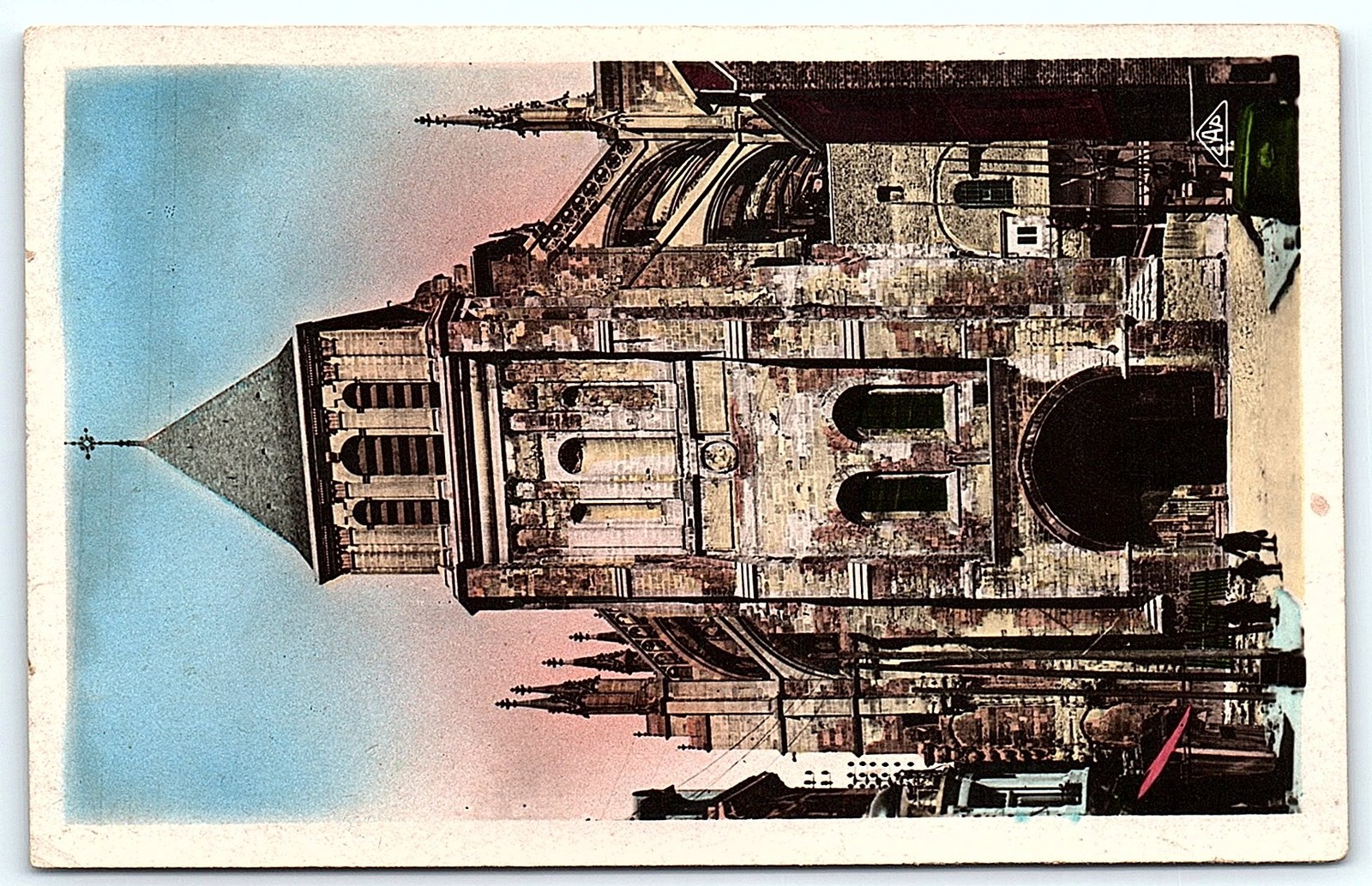 Tinted RPPC Saint-Quentin Basilica, Rue Saint-André