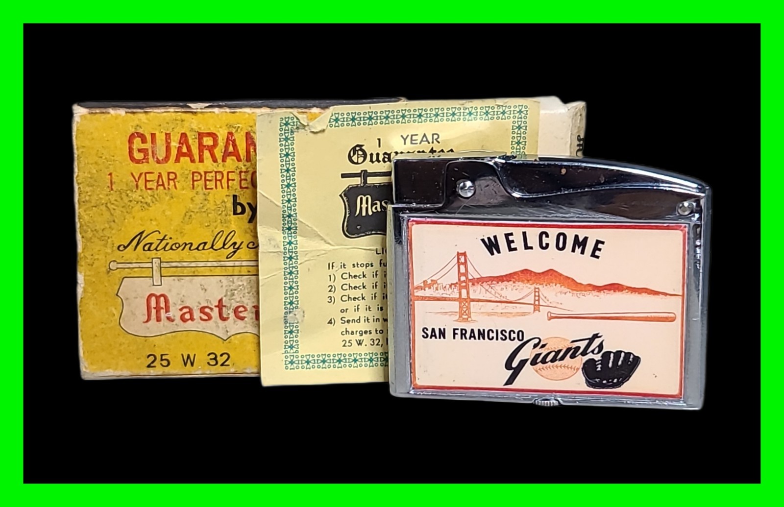 Vintage 1958 Welcome San Francisco Giants Golden Gate Bridge Lighter w/ Box