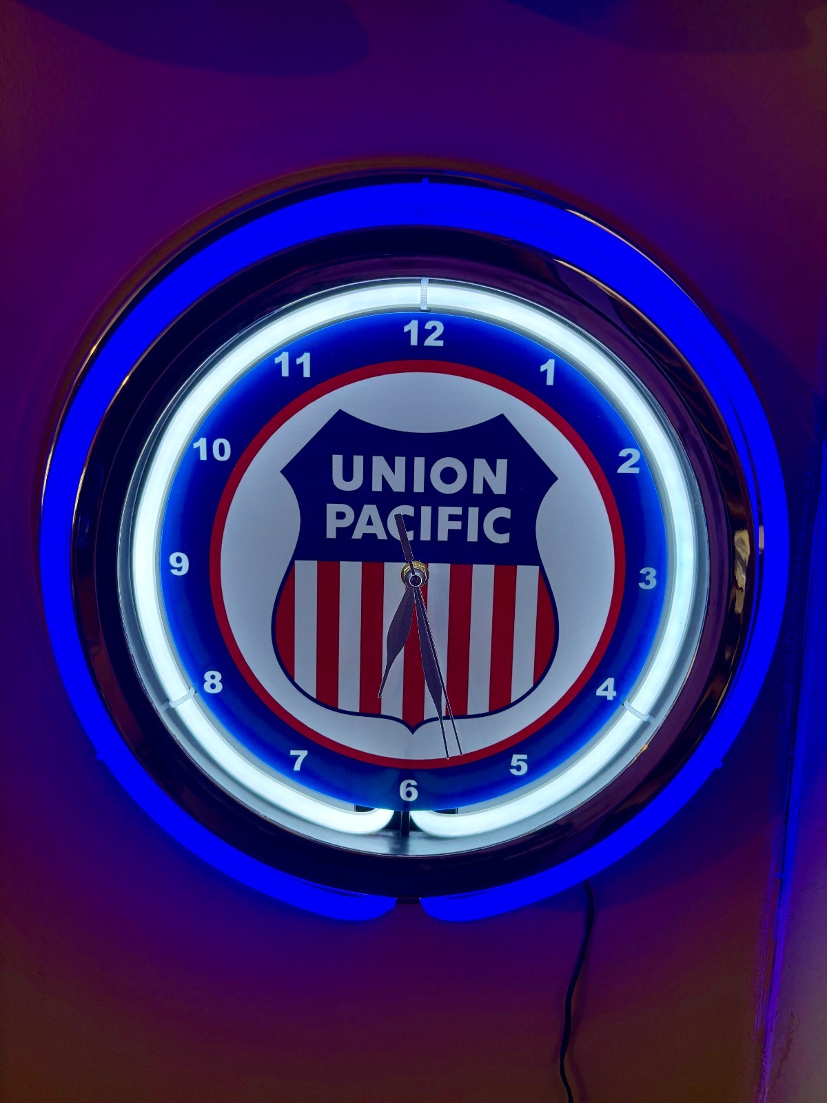 Union Pacific Railway Railroad Train Station Neon Style LED Clock Sign