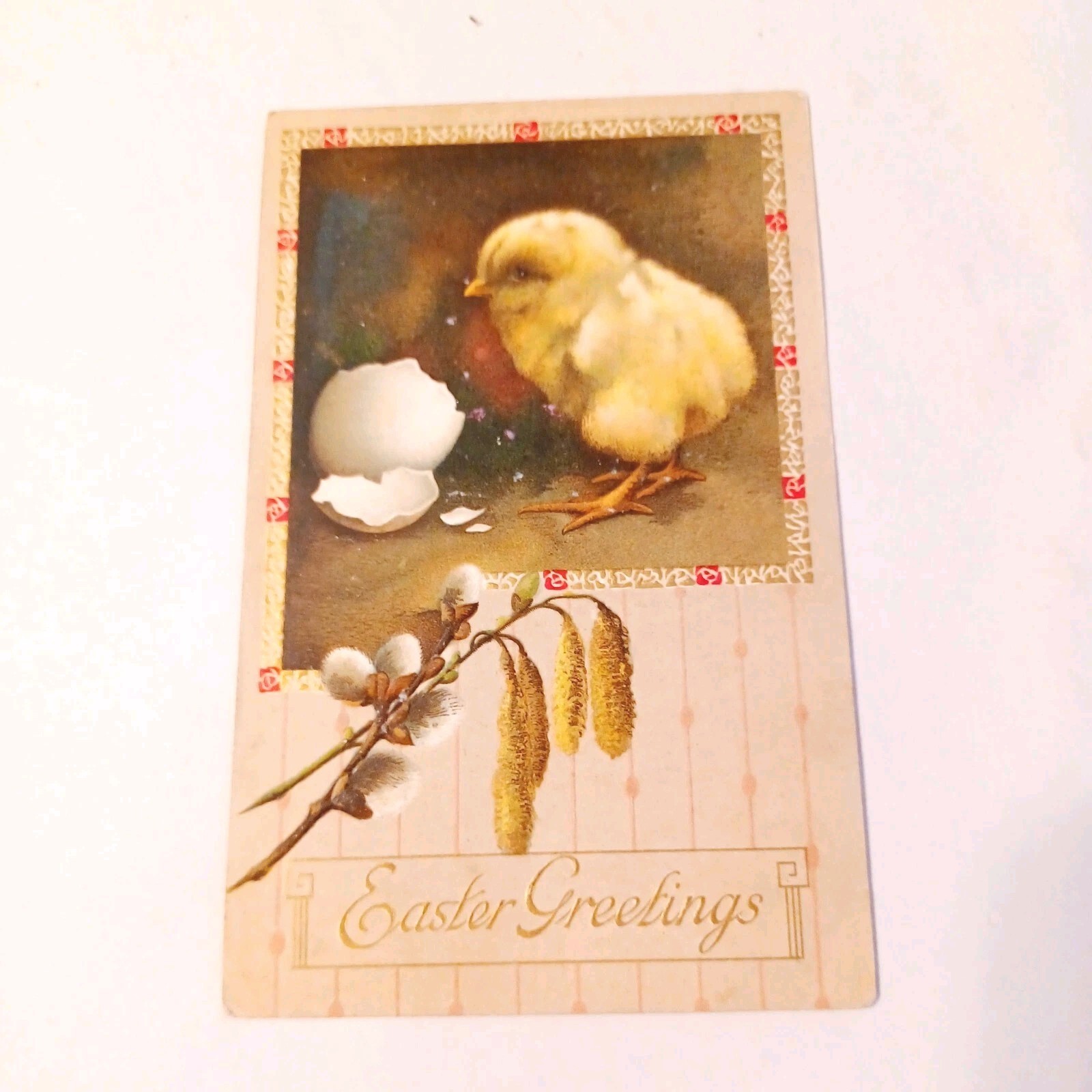Postcard: Easter Greetings - Baby Chick - c1911 - Embossed Hatched Egg