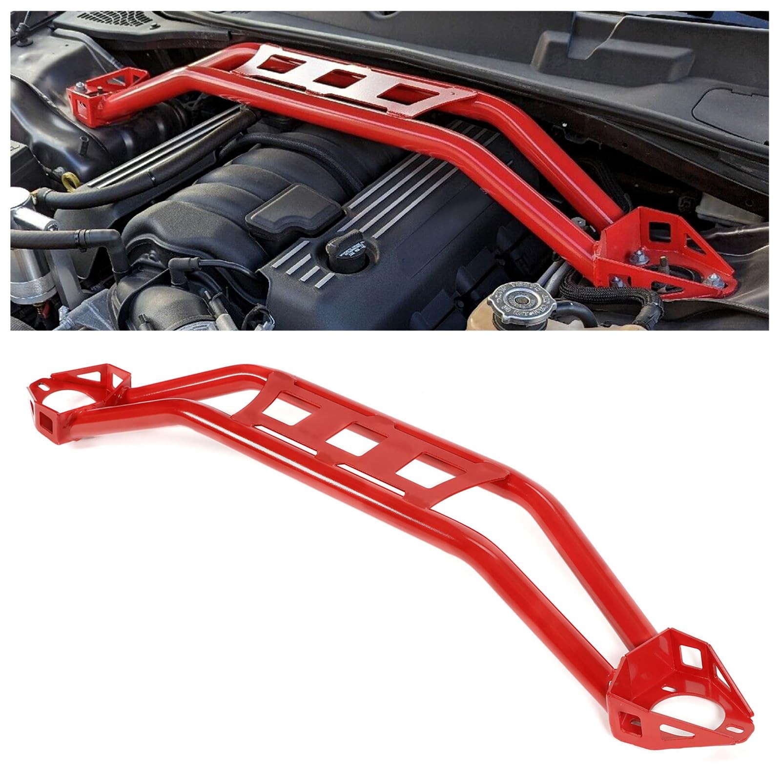Red Steel Strut Tower Brace Bolt-On for 2008-2023 Dodge Challenger 5.7L R/T