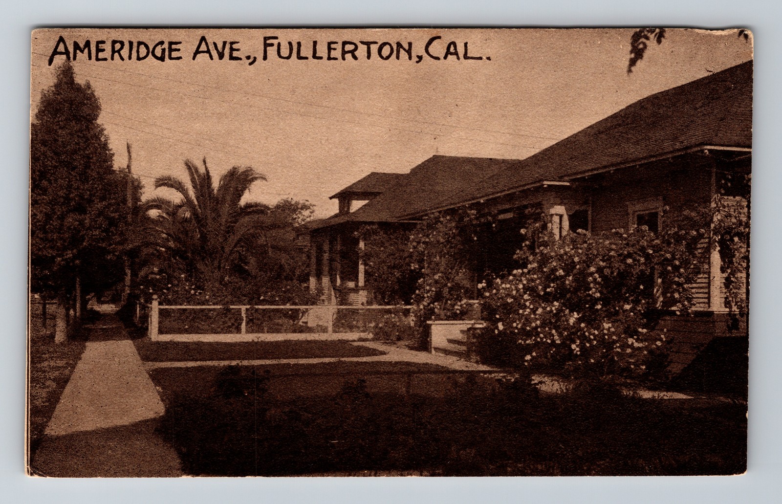 Fullerton, CA-California, Ameridge Ave Residential Homescape, Vintage Postcard