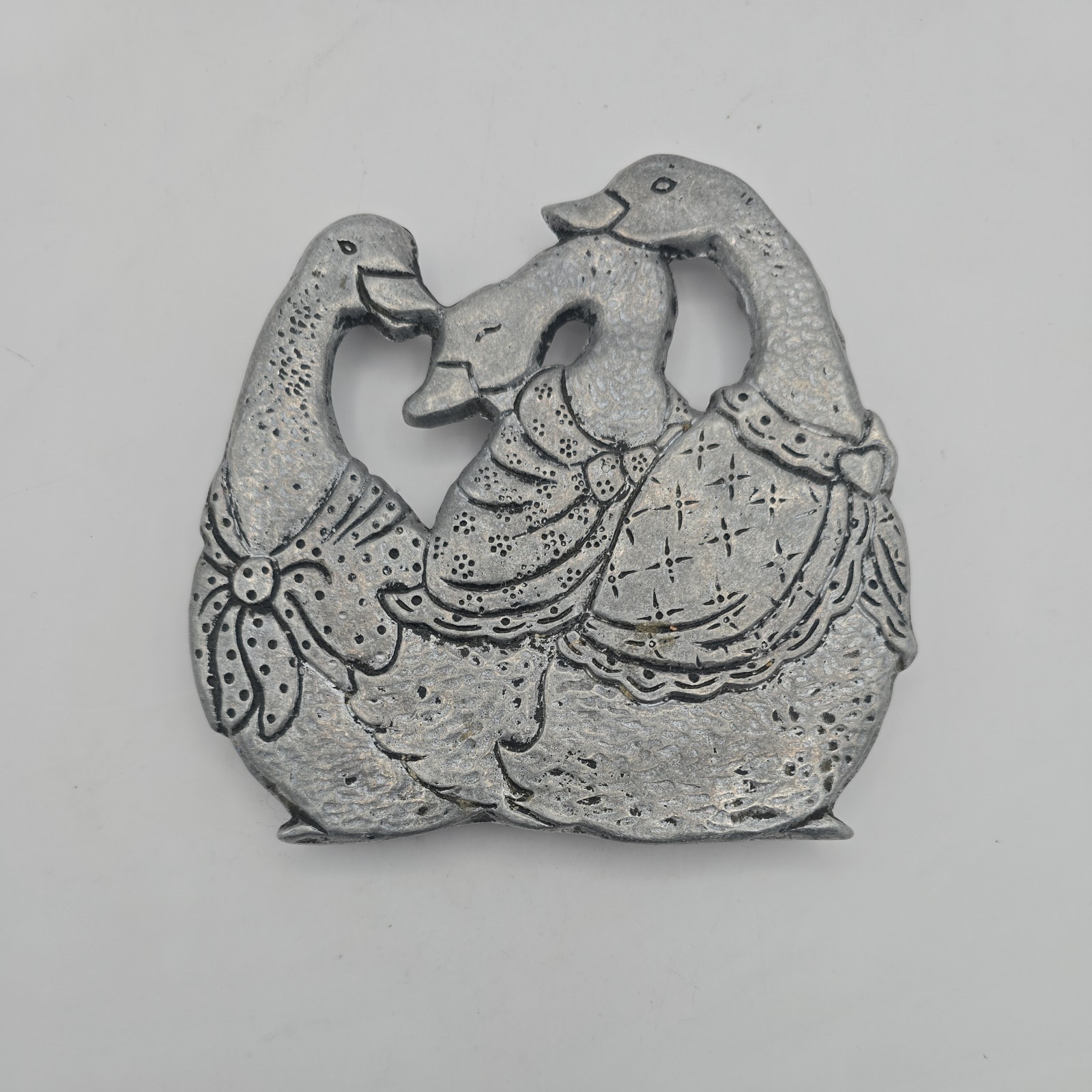 Vintage Pewter Trivet Three Geese- 5.25\