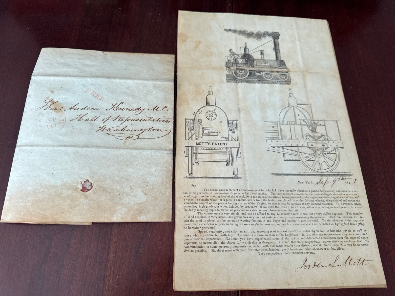 Antique 1841 LETTER WRITTEN BY JORDAN L MOTT WITH ORIGINAL ENVELOPE- RARE