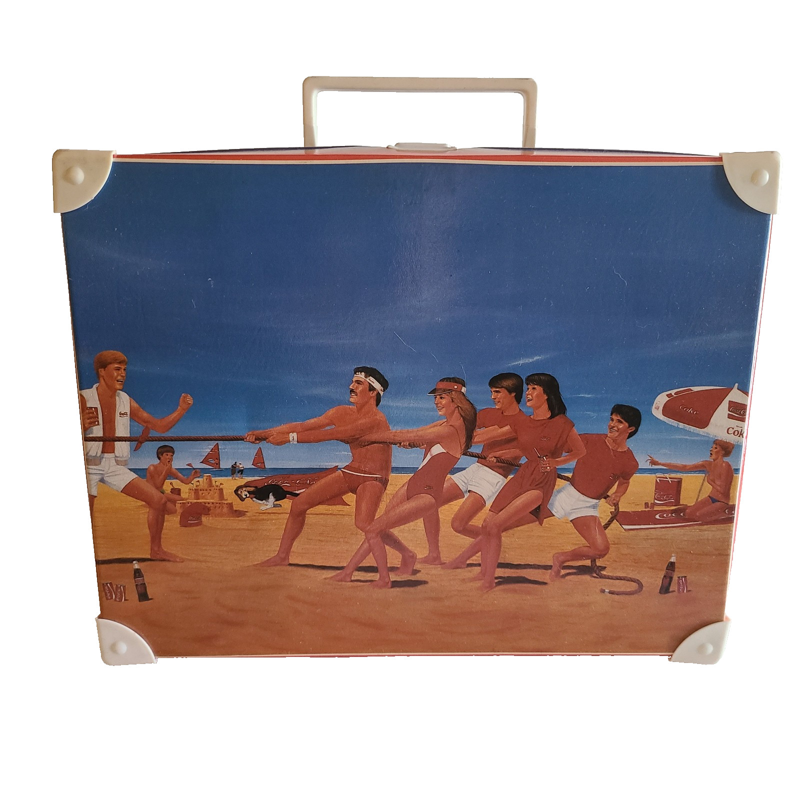 Vintage Coca Cola Beach Themed Mini Plastic Briefcase Purse Carrying Case