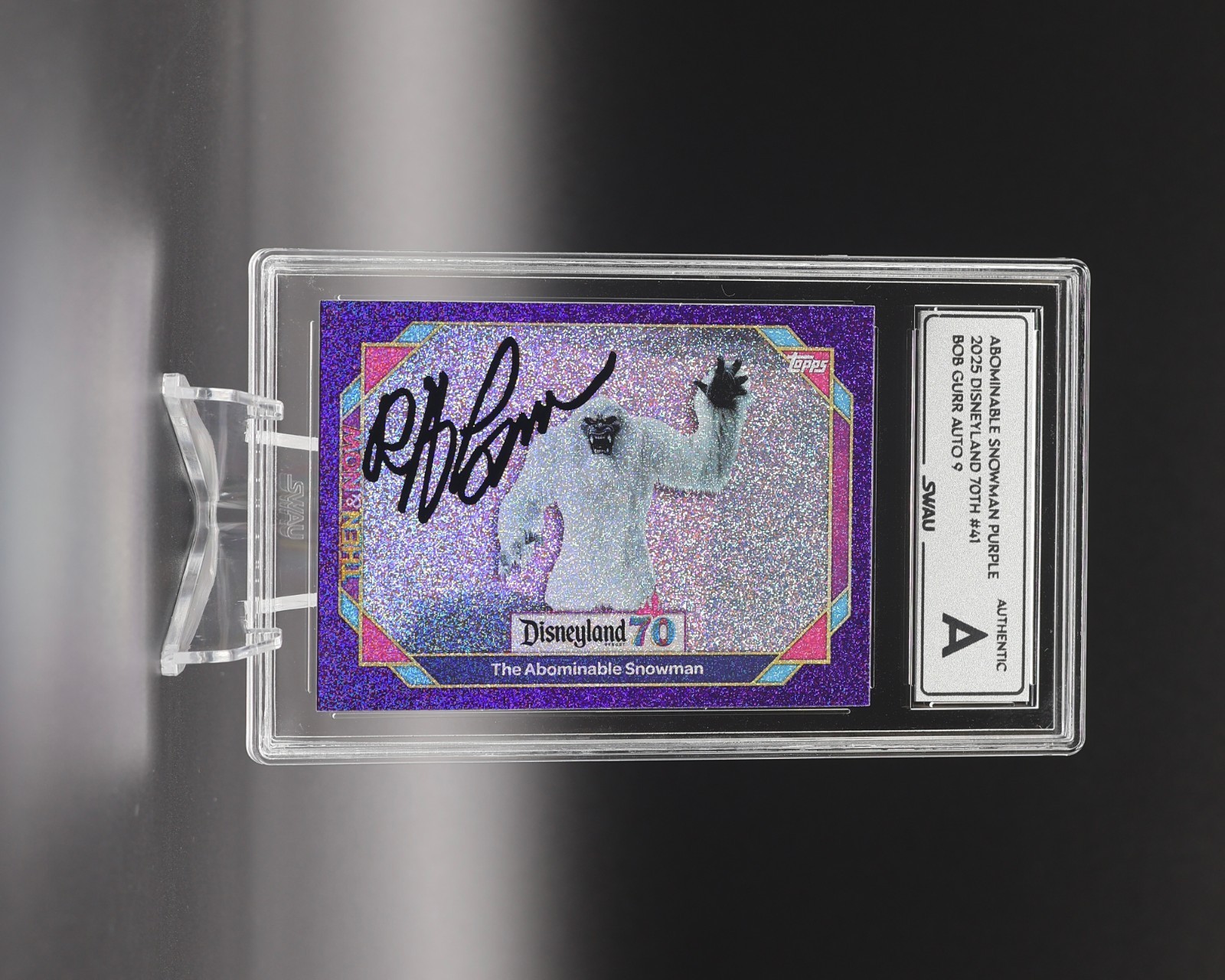 Bob Gurr signed Topps Disneyland 70th Abominable Snowman Purple Glitter #41