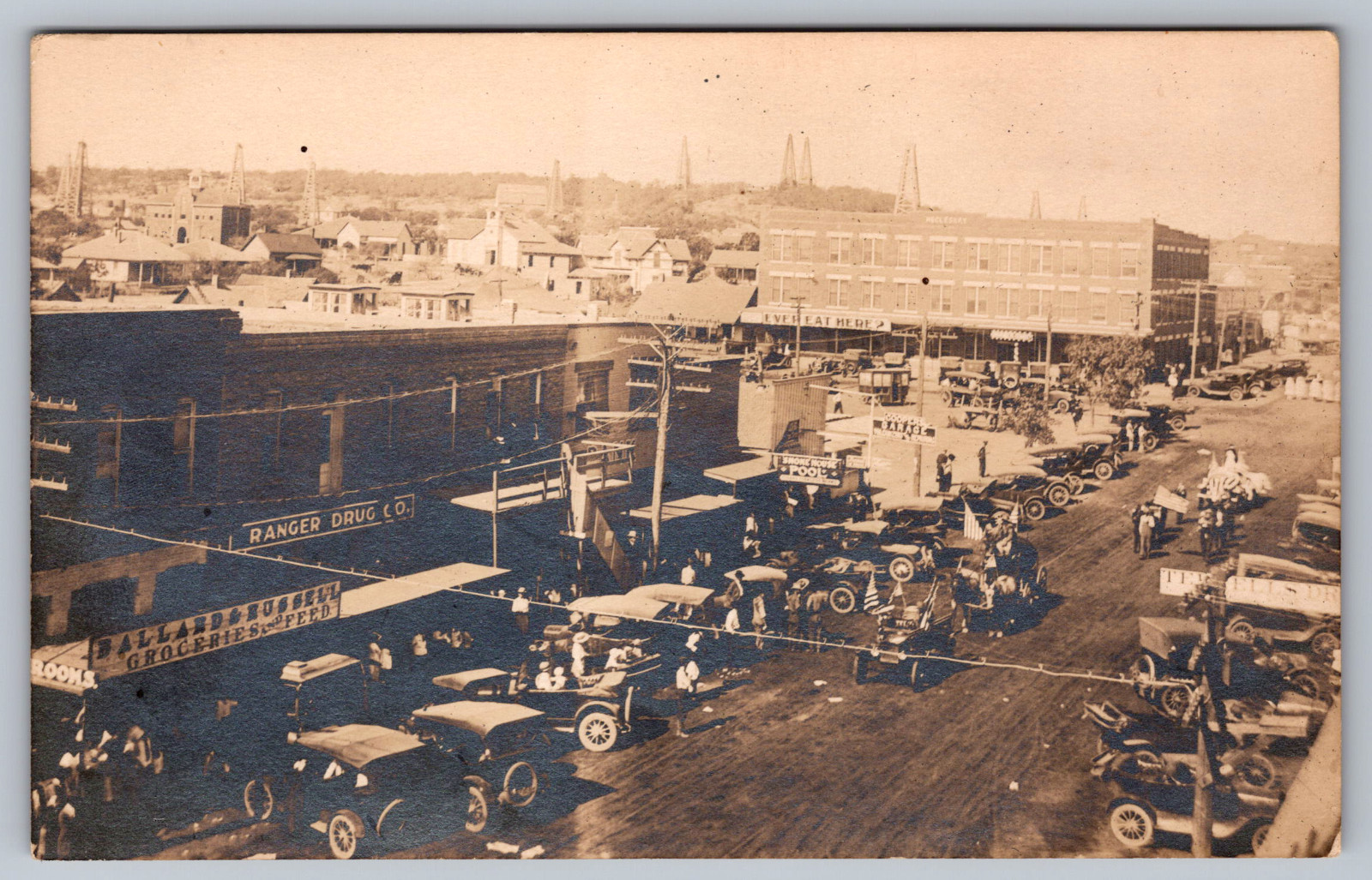 RPPC Postcard Parade Downtown Ranger Texas Old Cars