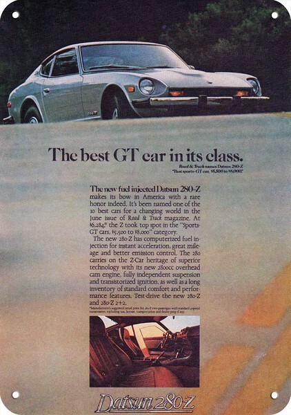 1975 DATSUN 280Z Sports Car Best GT in its class DECORATIVE REPLICA METAL SIGN