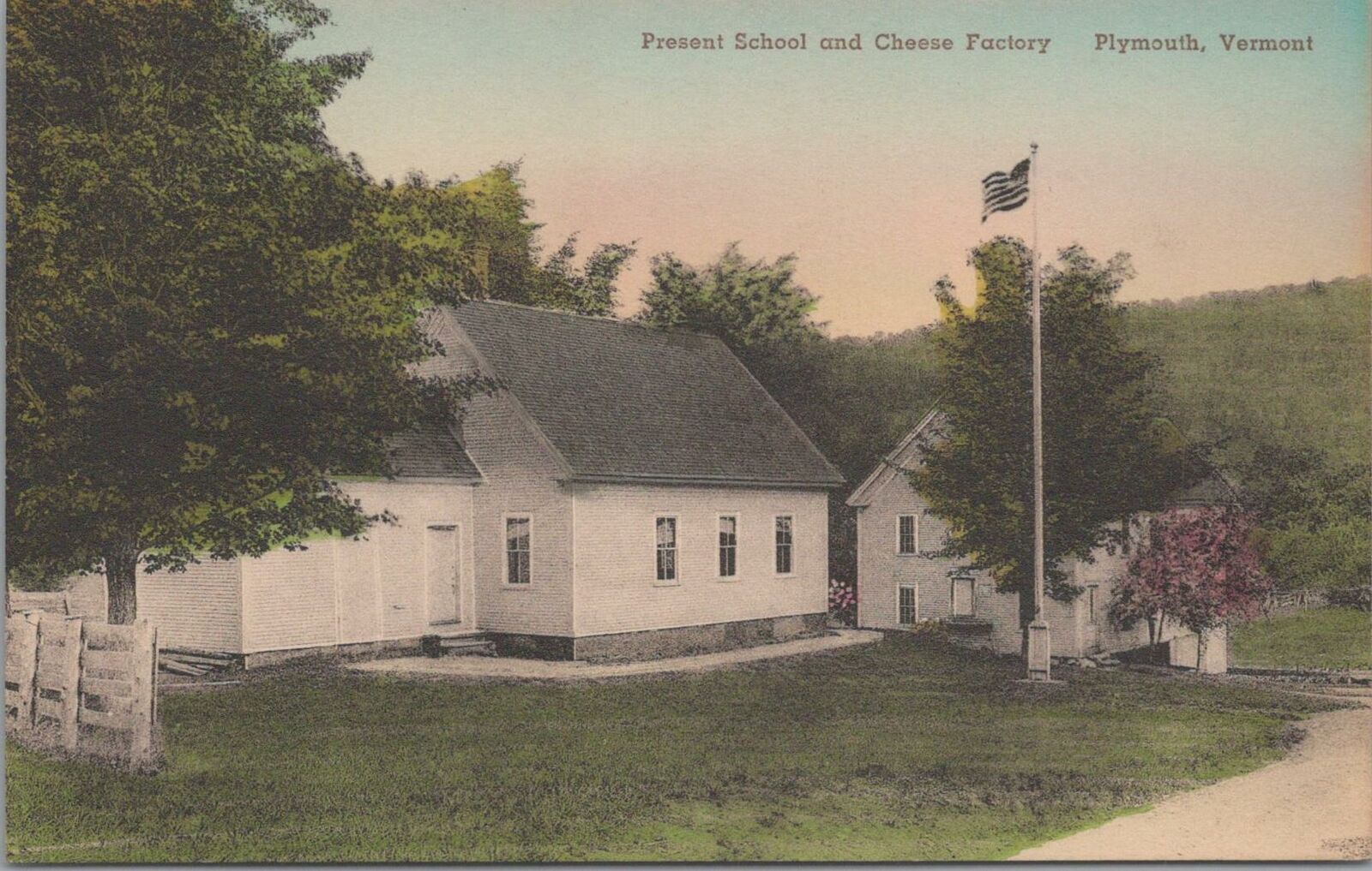 Postcard Present School + Cheese Factory Plymouth Vermont VT 