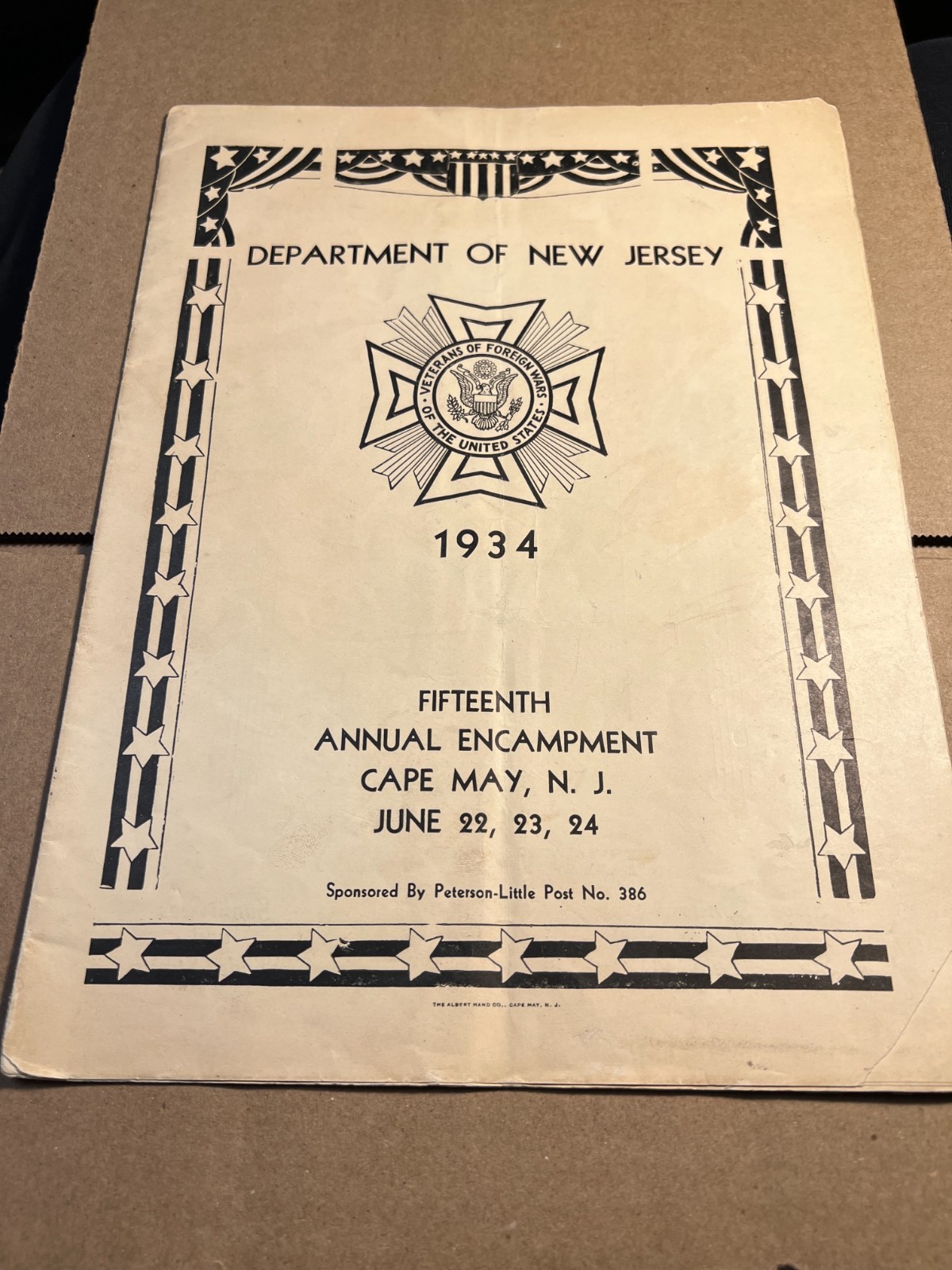 1934 New Jersey NJ VFW Cape May 15th Annual Encampment Program