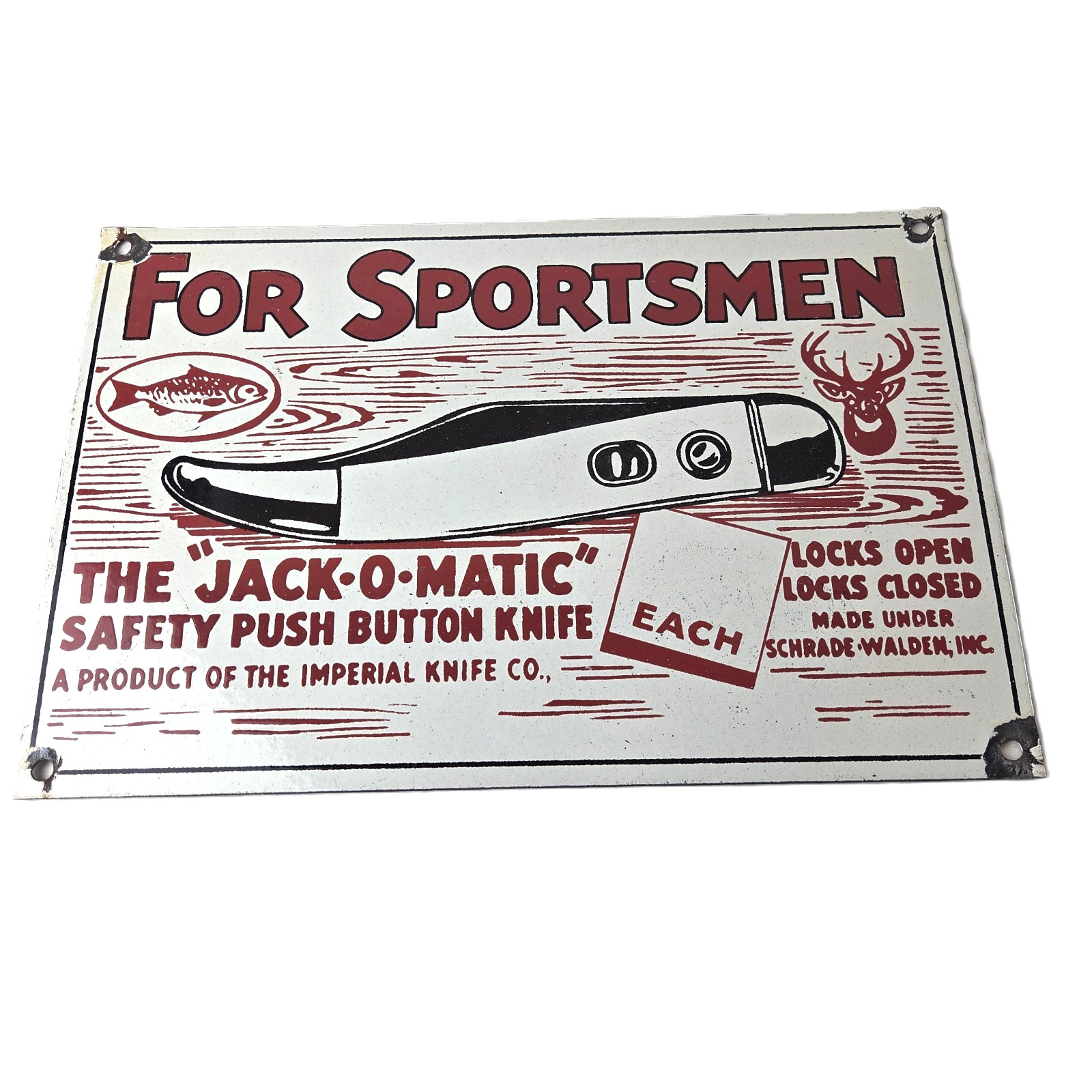 Vintage Imperial Knife Sign - Jack O Matic Button Knife Gas Pump Sign