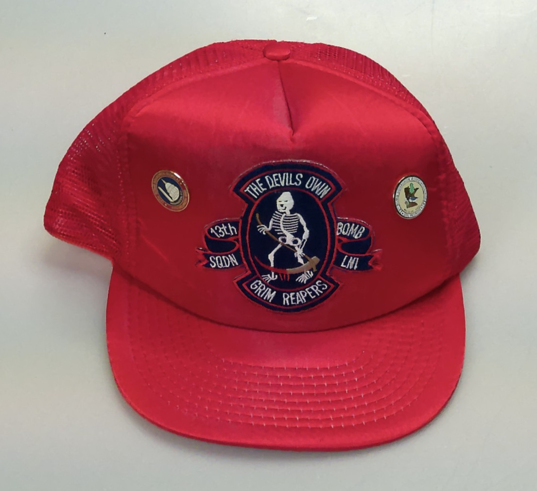 Vintage 13th Bomb Squadron Hat USAF Grim Reapers Patch with Pins Trucker Cap Red