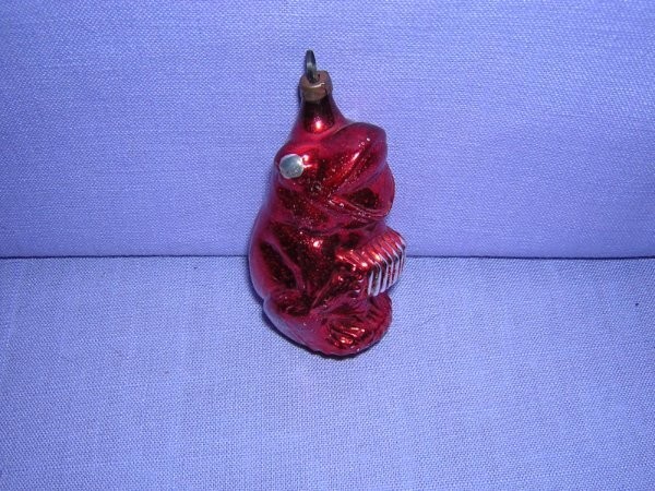 Antique Glass Red Singing Frog Holding Accordion Christmas Ornament