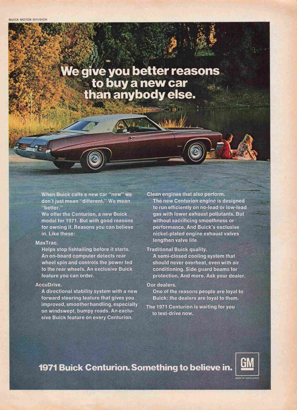 1971 Buick Centurion Couple Pond Picnic Softtop Maroon 1970S Print Advertisement