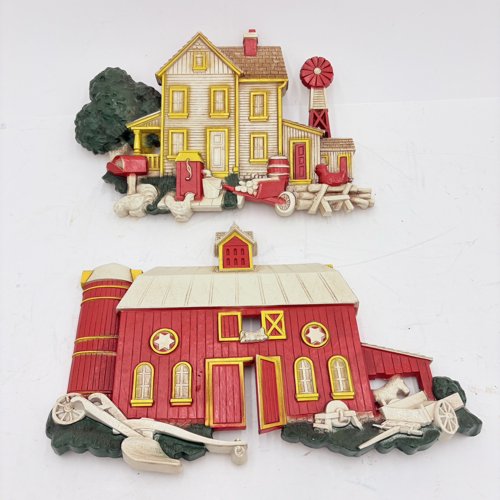 Vintage Homco Wall Plaques Farm House Barn 1975 7369 USA 3D Wall Hanging Country