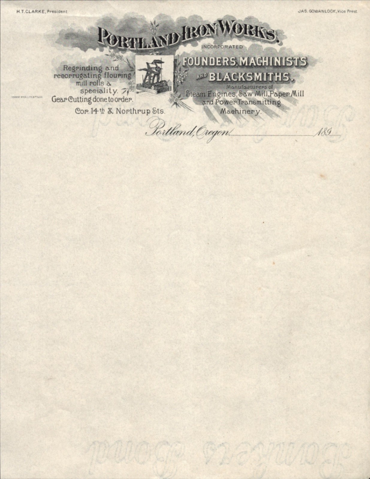 1890s PORTLAND IRON WORKS blank blacksmith letterhead stationery PORTLAND OREGON