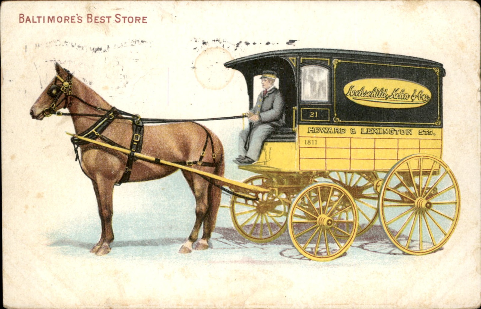 Baltimore MD Hochschild, Kohn & Co. horse-drawn delivery wagon c1900s-10s PC bhn