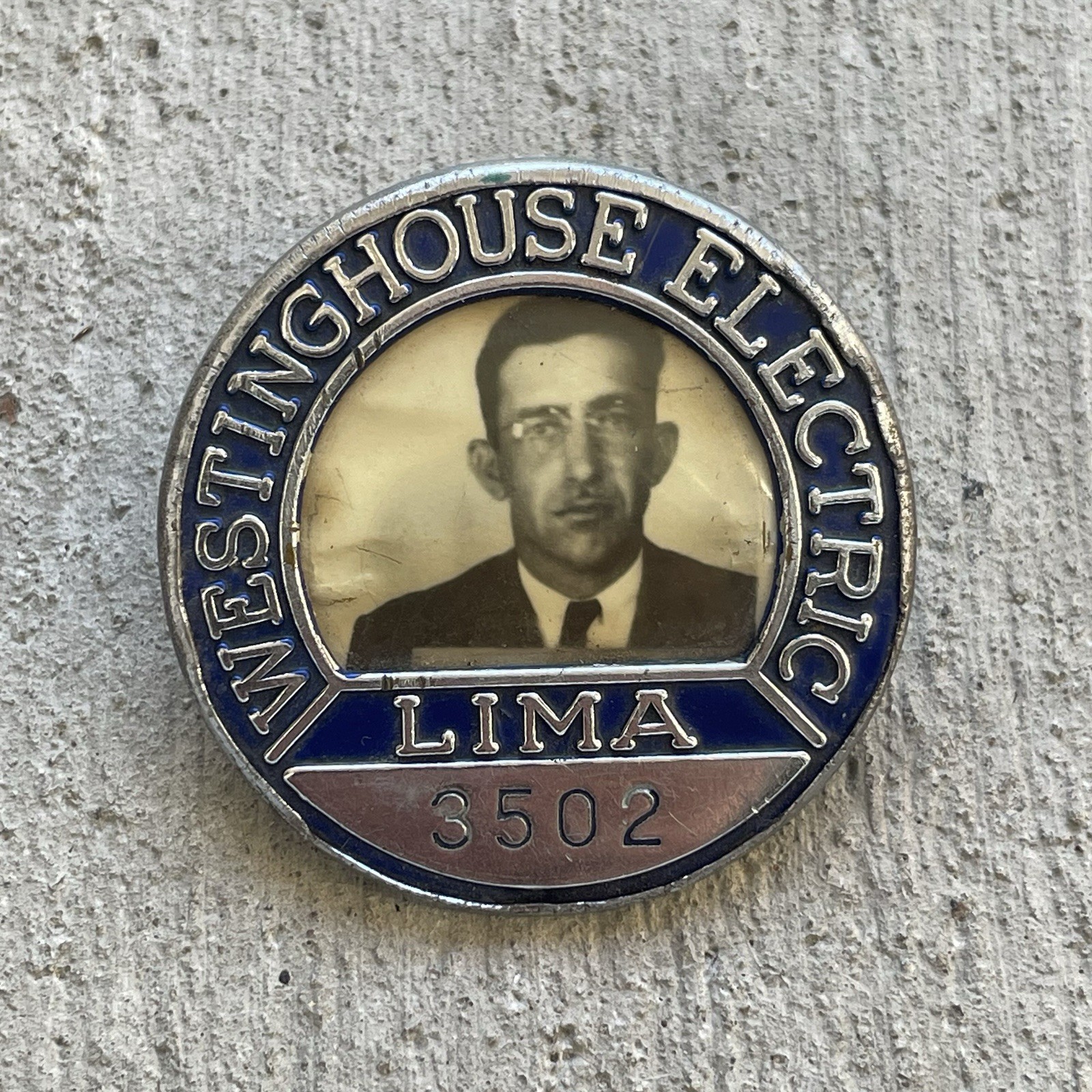 Vintage Westinghouse Electric Employee Photo ID Badge LIMA 3502