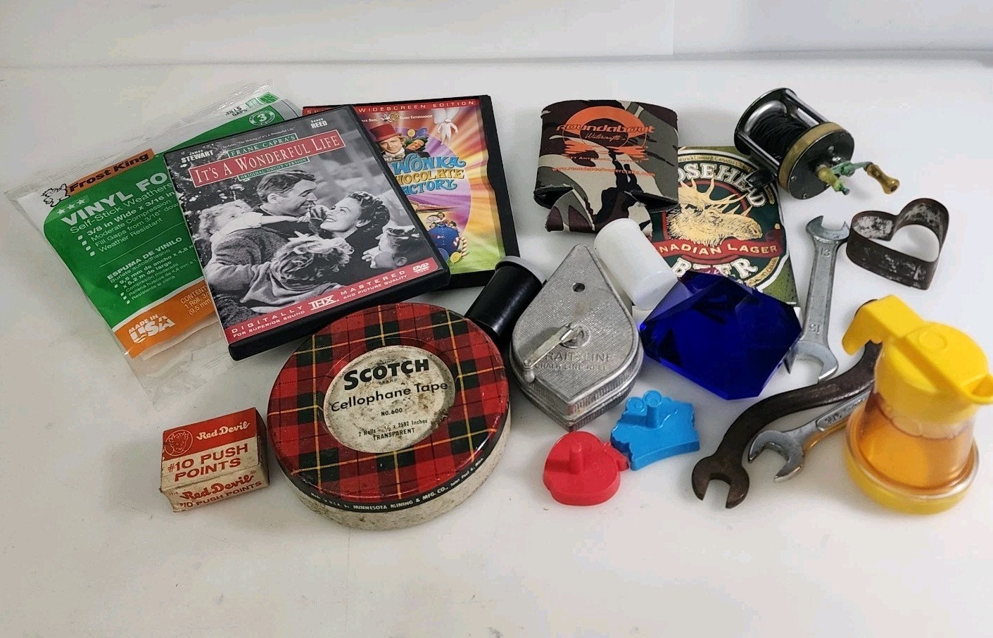 Junk Drawer Lot Random Fishing Reel Wrenches Paper Weight Vintage Knick Knacks