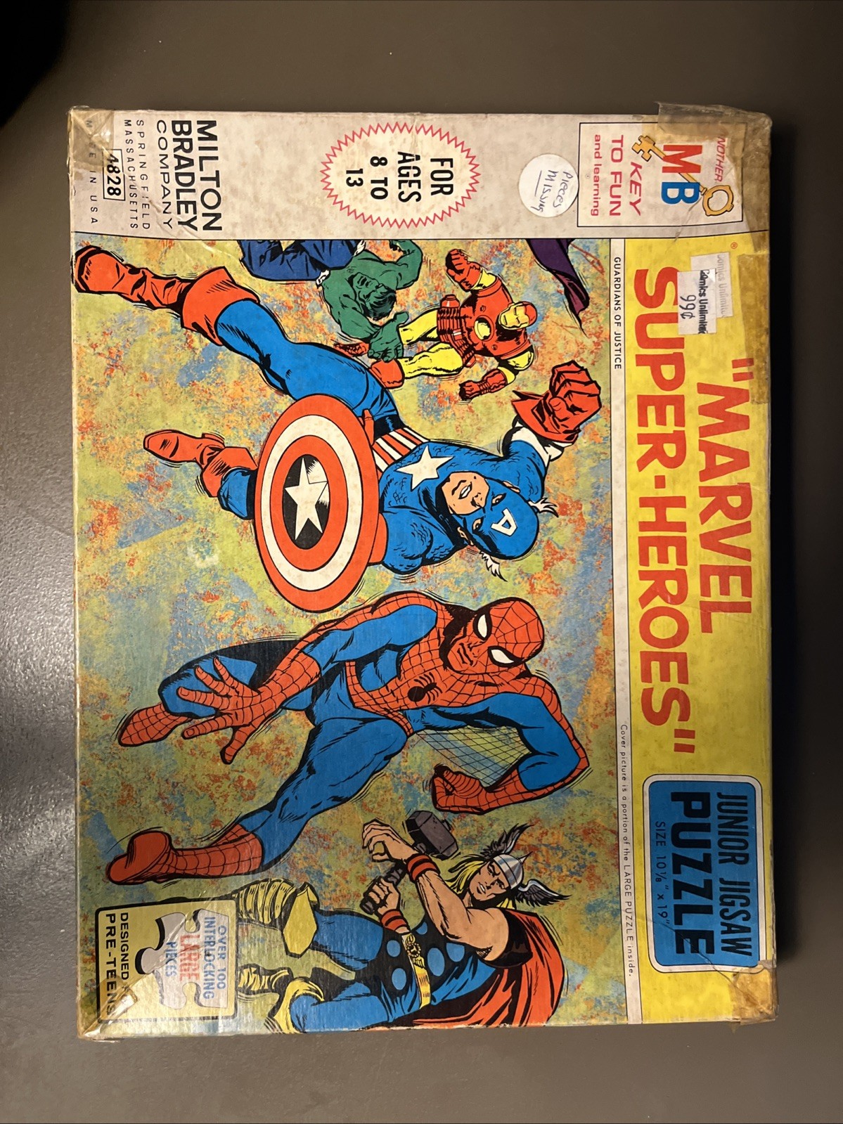 Marvel SUPER HEROES JIGSAW PUZZLE 1967 Marvelmania w ORIGINAL BOX Missing Pieces