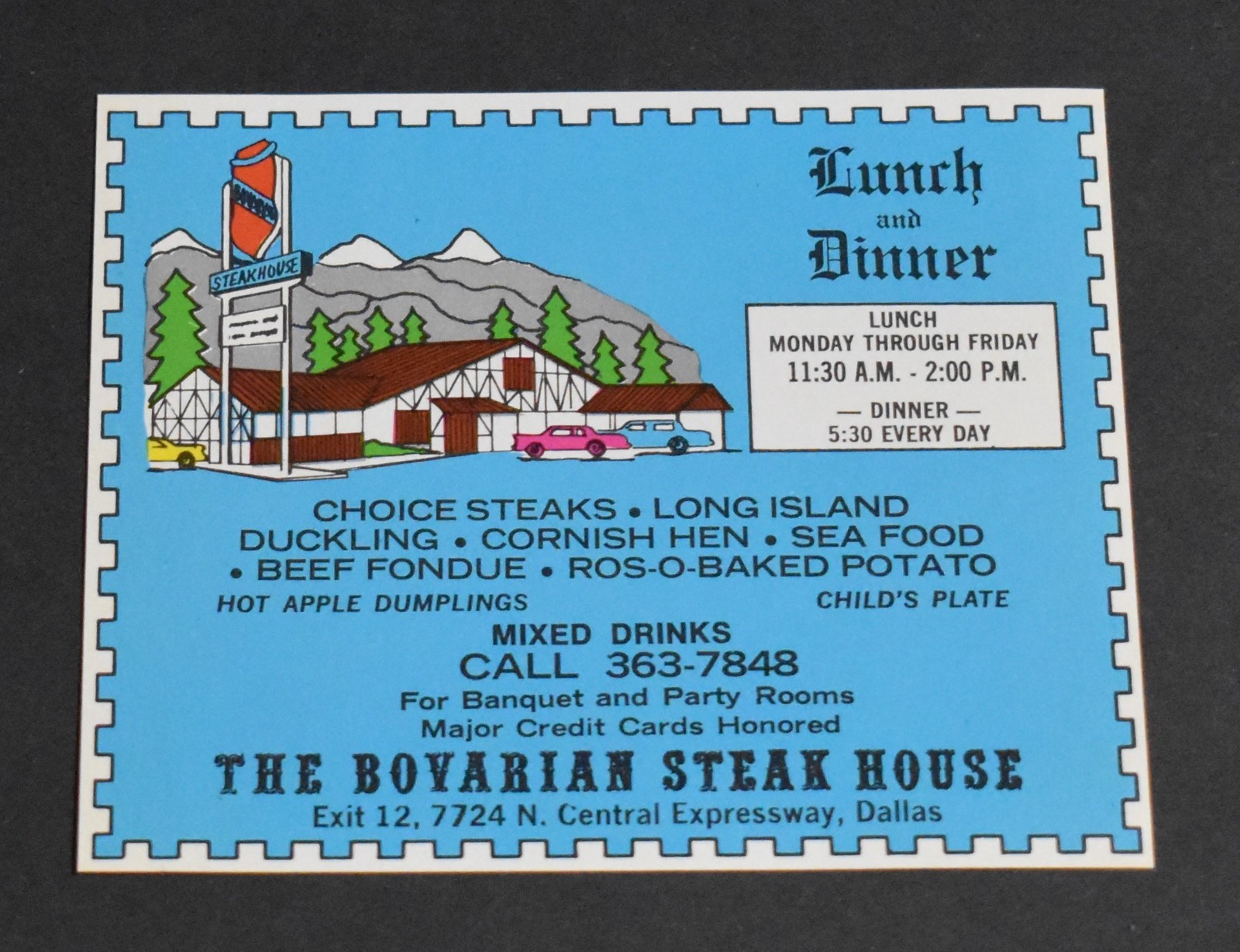 1974 Print Ad Texas Dallas Bovarian Steak House Restaurant Lunch Dinner Art