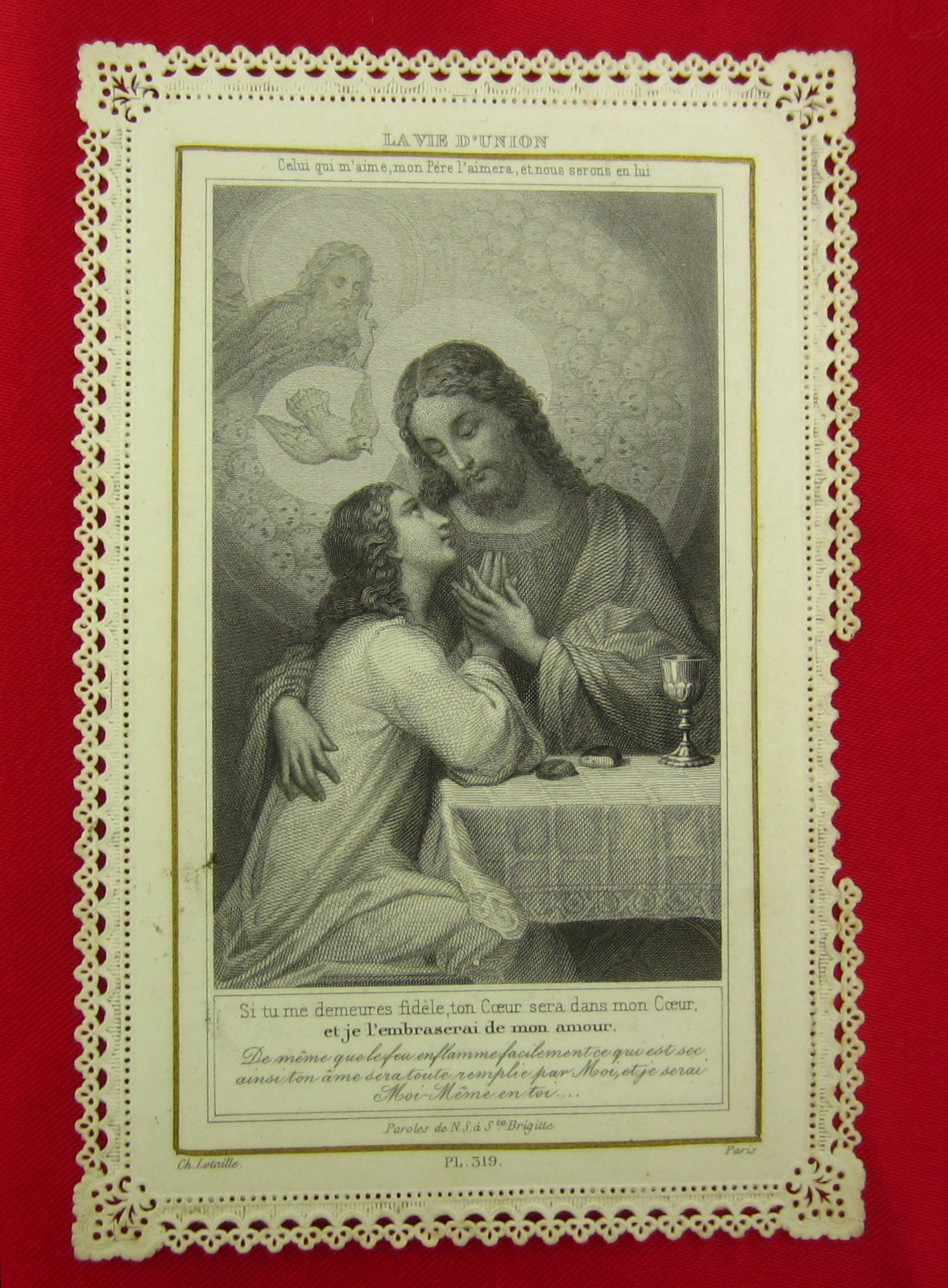 Antique JESUS Lace Holy Card THE LIFE OF UNION Religious Catholic Prayer Card