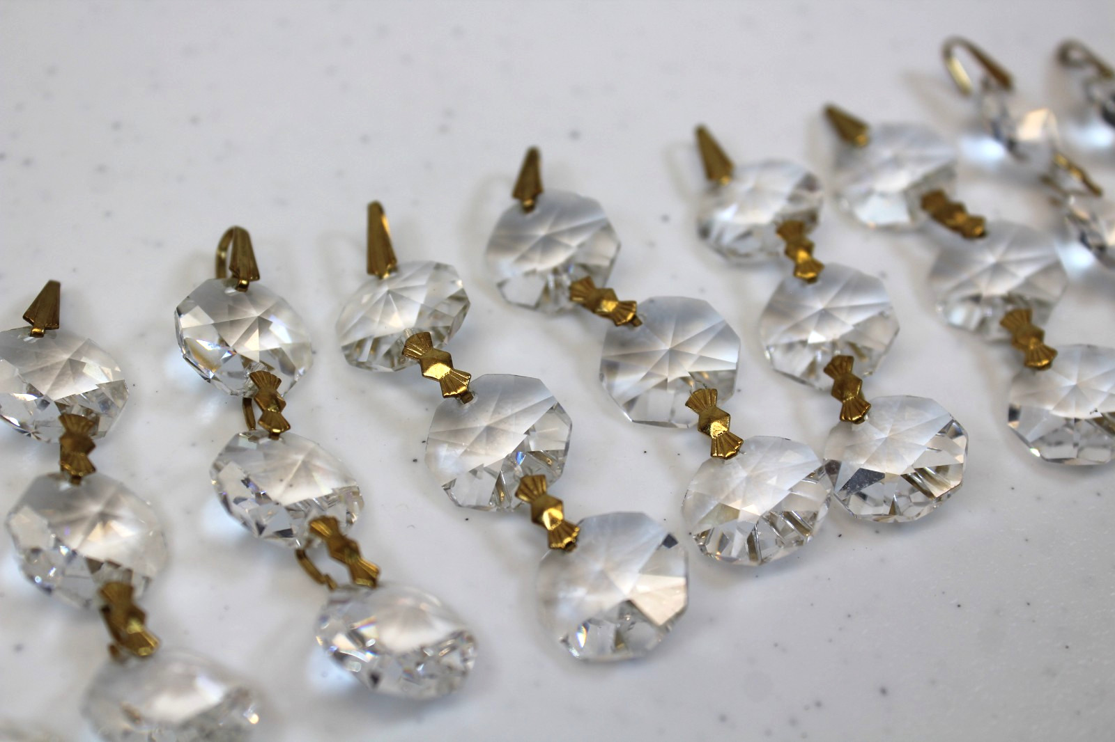 10 Chandelier Crystal Prisms Octagon Strands Glass Craft Vtg Replacements Repair