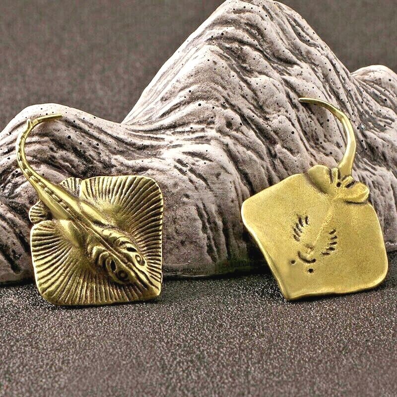 Brass Ray Figurine Small Fish Statue Animal Figurines Toys Desktop Decoration