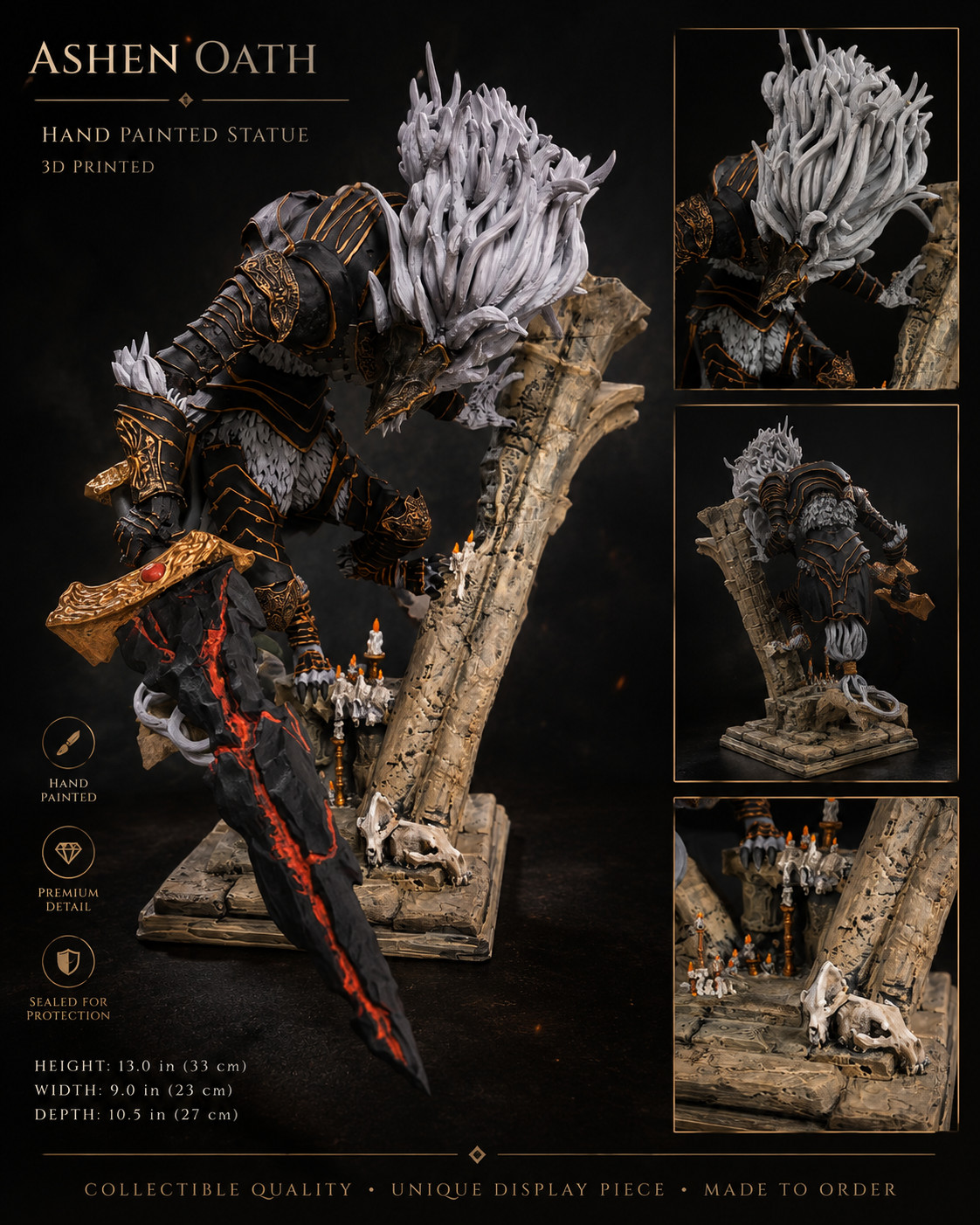 Hand Painted Malekith Statue | Large 3D Printed Fantasy Display Figure